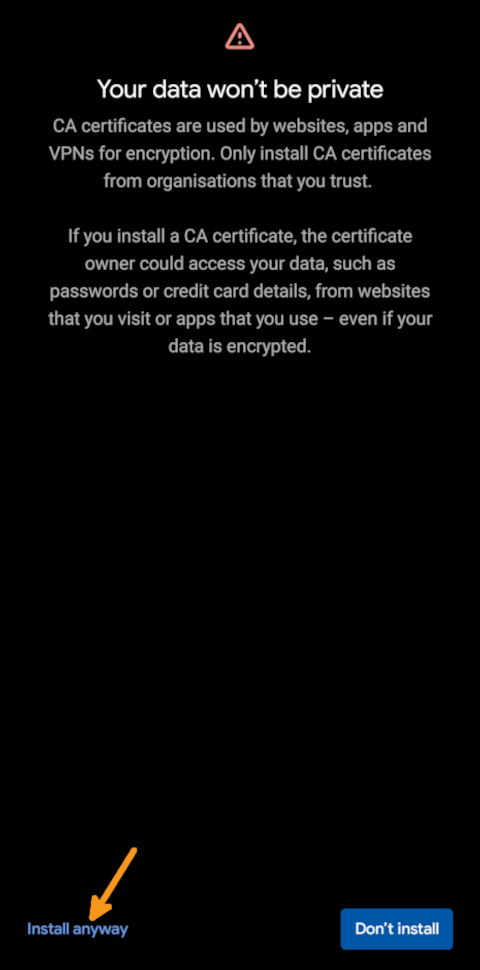 Android Confirm certificate installation
